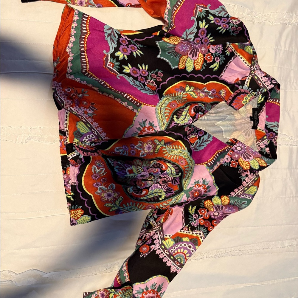 Rachel Zoe Multicolor Paisley Button-Front Blouse - Pink, Orange, Black, Green - Picture 7 of 10